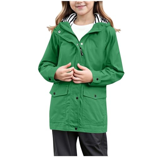 Genérico Chaqueta impermeable para niños y niñas, cortavientos, ligera, con bolsillos, impermeable plegable para niños con capucha, ropa básica preparada,color sólido, cremallera completa, botones