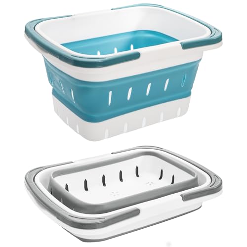 Kingrol 2-Pack Portable Shower Caddy Tote, Collapsible Plastic Storage Basket with Handle, Organizer Bin for Bathroom, Kitchen, College Dorm, Gym, Pantry, Garage