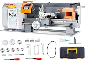 VEVOR Metal Lathe Machine, 7'' x 13.78'', Precision Benchtop Power Metal Lathe, 0-2200 RPM Continuously Variable Speed, 500W Brush Motor Metal Gears, with Tool Box for Processing Precision Parts