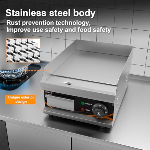 DULNICE Plancha Eléctrica Profesional de Acero Inoxidable 1700W Temperatura de 50-300 °C, Plancha Electrica para Cocinar de Acero Inoxidable 32 x 28 cm para Hogar Restaurante - imagen 8