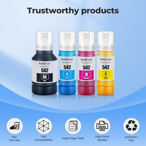 542 Ink Refill Bottles ET-5150 ET-5170 ET-5850 ET-5800 ET-16650 Replacement for Epson 542 Ink Refill Bottles Work for EcoTank Pro ET-5150 ET-5170 ET-5180 ET-5800 ET-5850 ET-5880 ET-16600 ET-16650