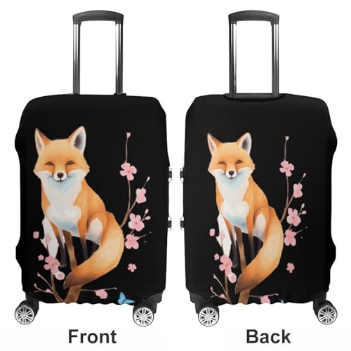 Fox Butterfly Cherry Flowers Funny Luggage Cover Suitcase Protector Washable Travel Baggage Covers Fit 19-32 Inch3