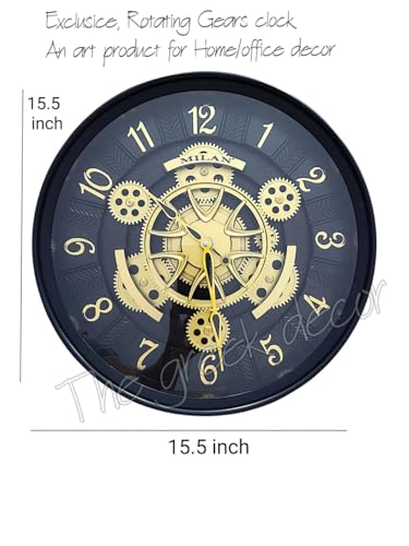 Image of Time Sync Designer Wall Clock with Moving Gear Mechanism | Gold Finish | 15.5 Inch Diameter | Silent Sweep Noiseless Technology | Clock for Living Room, Hall, Home Decor, Hotels & Bungalows
