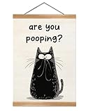 ZTGDA Funny Black Cat Bathroom Wall Art, Cute Animal Bathroom Decor, Hanging Wooden Poster for Restroom Toilet Powder Room, Cat Humor Wall Decor for Bathroom 12x16inch (are you pooping)