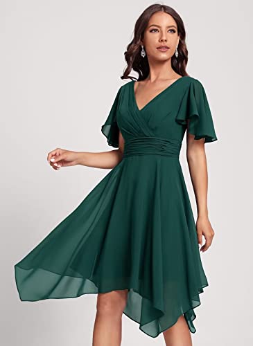Hqap Ruffle Sleeve Chiffon Bridesmaid Dresses For Wedding High Low Empire Waist Bodycon Formal Dresses For Women Dusty Sage Us0 #TOP4
