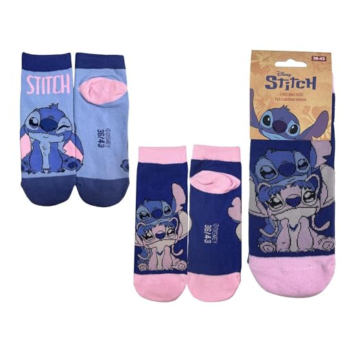 Stitch Sneakersocken für Jungen und Mädchen 2er Pack kurze Disney Kindersocken weich bequem und atmungsaktiv ideal für Frühling und Sommer Größe 36/43