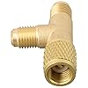 Oniissy Quick Connect Tee Adapter with 1/4" SAE Brass Valve for R22, R12, R134a Systems, 3-Way AC Service Fitting, High-Temp Brass Coupling for HVAC and #3