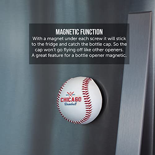 Chicago C Bottle Opener, Beer Bottle Opener Made From Real Baseball's Leather, Magnetic Bottle Opener & Cap Catcher - Cool Gadget For Teens & Present For Men #TOP3