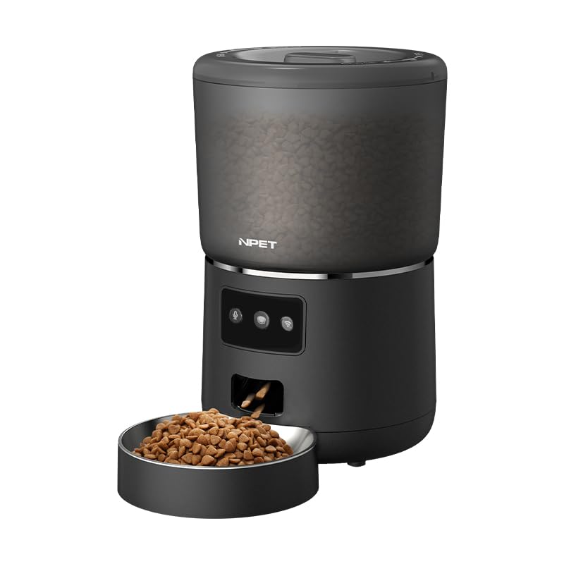 NPET Smart WiFi Cat Feeder with App Control, 4L Auto Pet Food Dispenser - 1-9 Meal Portions, 10s Voice Recorder, Anti-Clog Design & Desiccant Pack for