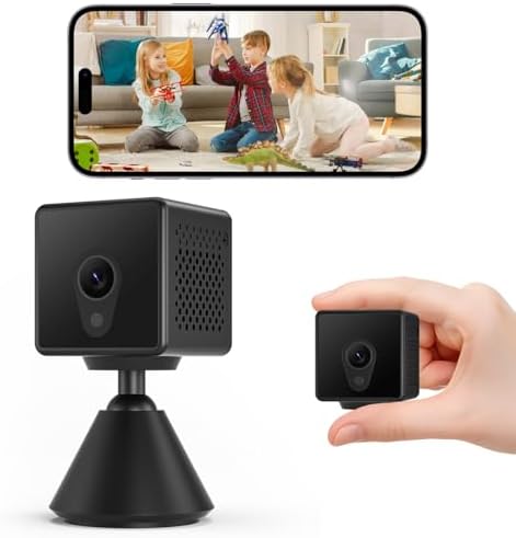 Mini Wireless Security Camera 1080P HD – Smart Indoor WiFi Camera with Automatic Night Vision, Motion Detection, Battery Powered, TF Card Free Cloud Storage for Home/Baby/Pet-Nanny Monitoring
