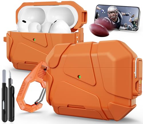 TNSNK for AirPods Pro 3rd Case (2025 New),Secure Lock & Phone Stand Design Compatible with Airpods Pro 3 Generation Cover with Cleaner Kit-Orange