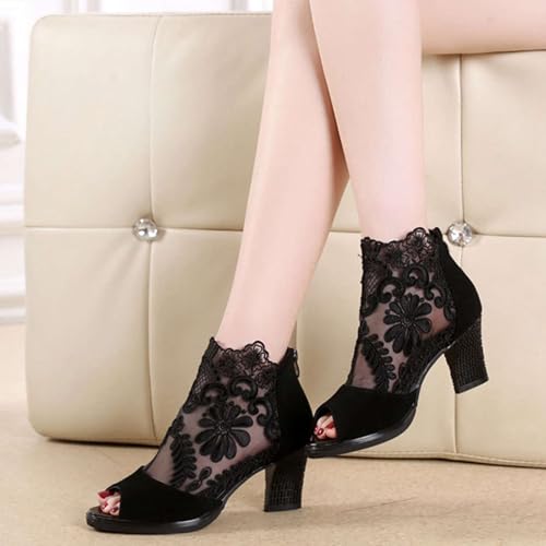 Lace Peep Toe Heels for Women Mesh Sandals Boots Party Dress Shoes4