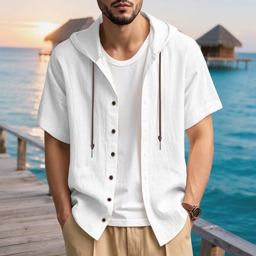 Men Linen Short Sleeve Button Down Shirt Summer Casual Hawaiian Beach Tops Lightweight Fashion Hoodies2