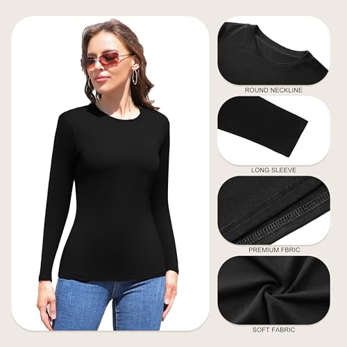 5 Pack Womens Long Sleeve Tops Crew Neck Basic T Shirt Fall Stretch Tight Fitted Thermal Shirts Fashion Clothes 20253