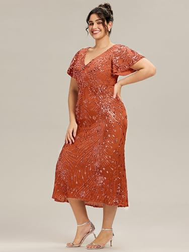 Image of Ever-Pretty Plus Women's Sequin V Neck Plus Size Prom Dress Mermaid Formal Cocktail Evening Dresses for Curvy Women
