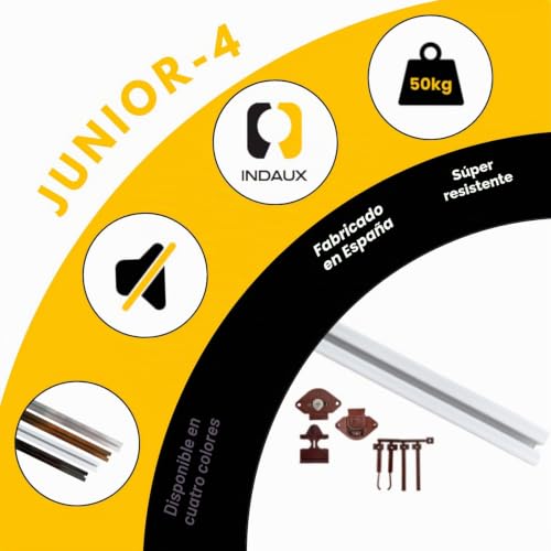 Miniatura 2 de Evotrade Sistema De Herrajes Para Puertas Corredizas Para 1 O 2 Puertas Junior4 - Riel De 2 Metros Carros - Color A Elección - Peso Máximo Puerta 55kg 1 Puerta, Riel Blanco