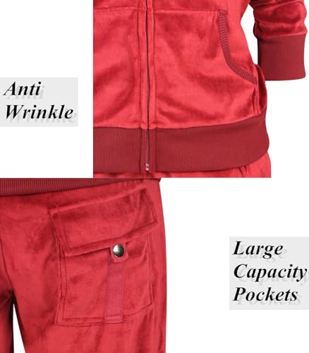Image of LeeHanTon Womens Jogging Suits Sets Running Velour Outfit Zipper Warm Up 2 Pieces Hoodie and Pant Tracksuit