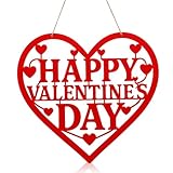 Otoolling Metal Happy Valentine's Day Wall Decor Sign Wreath Home Decor Heart Door Hanger for Front Door Red Decorative Hanging Sign Outdoor Indoor Room Window Wall Farmhouse Gifts