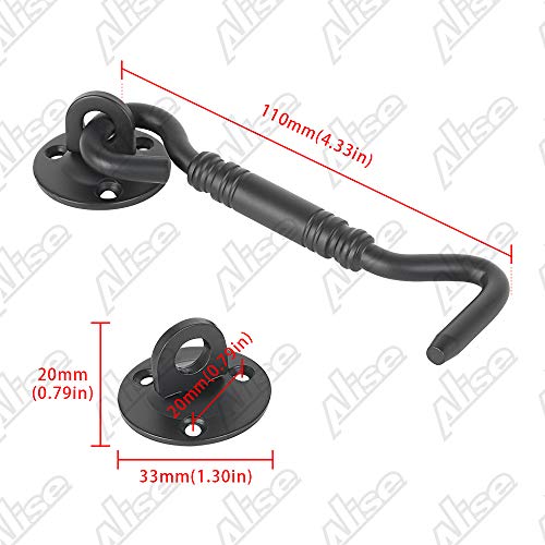 Alise 4-Inch Solid Stainless Steel Hook And Eyes Catch Door Latch Locks For Window Barns Cabin Sliding Double Doors Gates Garage Shed Doors,Matte Black #TOP1