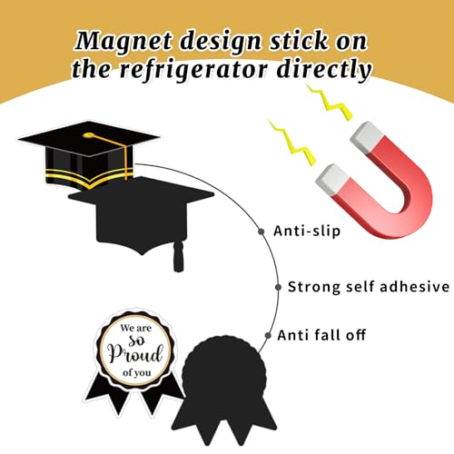Image of JarThenaAMCS 28Pcs 2026 Graduation Car Magnets Magnetic Garage Door Stickers Congrats Grad Cap Automotive Cruise Refrigerator Decals for Home Classroom Party Decoration (Black, Gold)