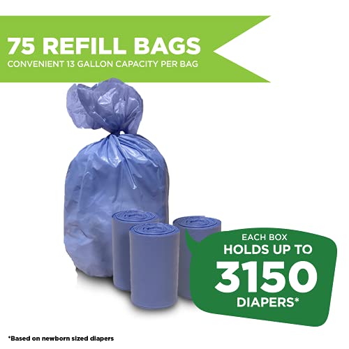 Disposable Diaper Pail Refills Compatible With Ubbi Diaper Pail | Diaper Pail Refill Bags Made With Recycled Material | Fresh Powder Scent For Odor Control | Disposable Diaper Trash Bags (75 Count) #TOP5