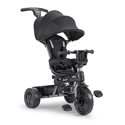 Joovy Tricycoo UL Kids Tricycle with 8 Stages Featuring 3 Rubber Tires, Removable and Adjustable Parent Handle, Safety Harness, 3-Position Recline Seat, and Retractable Canopy, Goldy by Joovy - Used condition - US$113.99