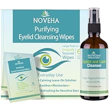 NOVEHA Daily Eye Hygiene Bundle Hypoallergenic Eyelid Wipes 60pcs + Eyelid & Lash Cleanser 120ml | Gentle Routine for Sensitive Eyelids and Lashes