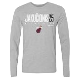 500 LEVEL Kasparas Jakucionis Miami Heat Elite Long Sleeve Shirt (Heather Gray, Large)