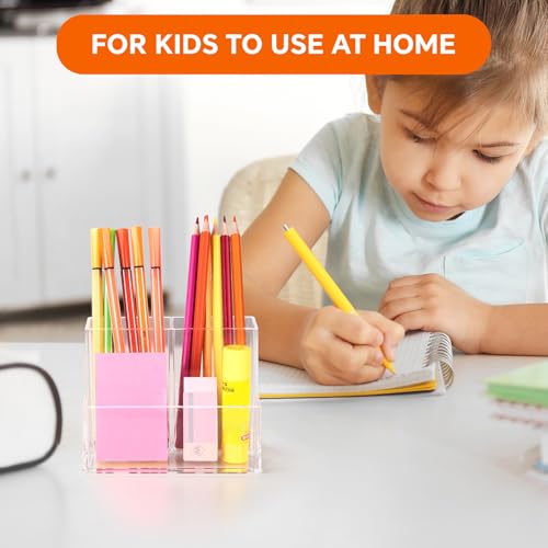 Image of Pen Holder for Desk, Clear Acrylic Pencil Holder for Desk, Marker Holder with 3 Compartments, Pencil Organizer for Home, Office, Classroom, Bathroom | for Desk