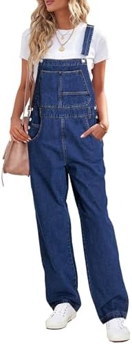 Vetinee Latzhose Damen Jeans Wide Leg Jumpsuit Baggy mit Taschen
