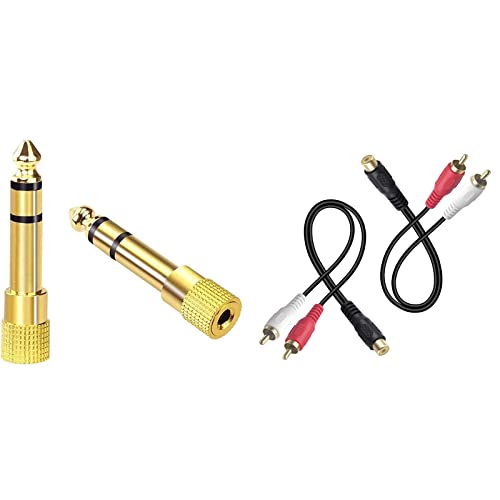 Vce 2 Pack 3.5Mm Female To 1/4 Male Adapter Bundle With 2 Pack Rca Splitter 1 Female To 2 Male, Gold Plated, For Aux Cable, Guitar Amplifier, Headphone, Subwoofer, Tv, Cd Player, Home Theater #TOP8