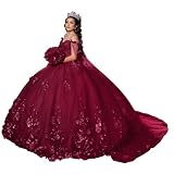 Ftupza Plus Size Quinceanera Dresses with Cape Burgundy Deep Ball Gown Puffy Tulle Off Shoulder Sweet 16 Dresses Lace Appliques Prom Evening Gown 16