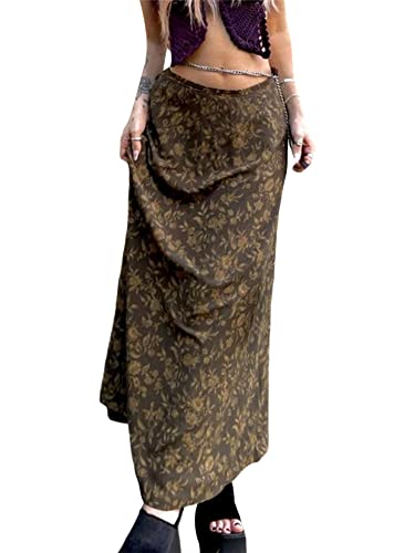 Women's Y2k Vintage Skirt Grunge Fairycore Long Skirts A-Line Midi Skirts High Waist Vintage Aesthetic Streetwear