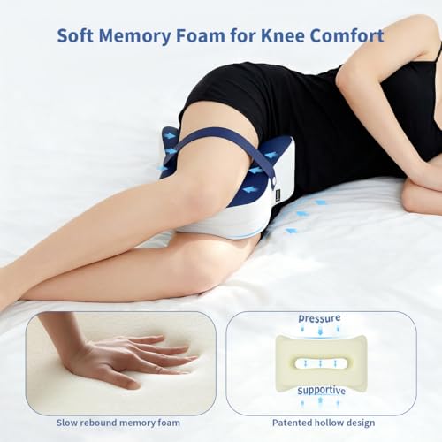 Ruizman Knee Pillow for Side Sleepers - Removable Adjustable Strap Between Leg Pillow for Side Sleeping - Cooling Cover Memory Foam Knee Pillow for Hip Pain, Spine Alignment, Navy Blue — view 2