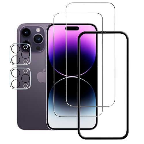 Mankera ガラスフィルム iPhone 14Pro 用 2枚入りスクリーン保護フィルム＋2枚入りカメラレンズ保護フィルム 取り付けガイド枠付き 高透過率 センサー保護 ケース対応型強化ガラスフィルム（Amazon）