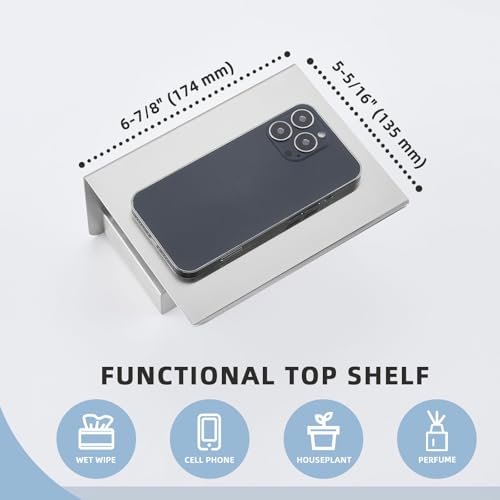 Image of Angle Simple Toilet Paper Holder with Storage Shelf, Brushed Nickel | SUS304 Stainless Steel Bathroom Tissue Roll Holder, Fit Most Rolls, Top Shelf for Placing Phone Wet Wipes, Screw Wall Mount