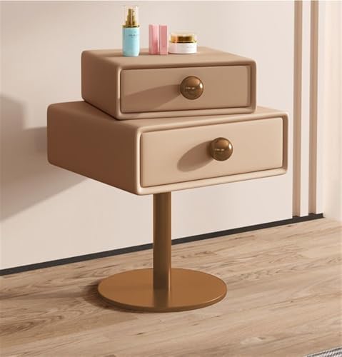 Table de chevet rotative en bois à double tiroir et base en métal pour chambre moderne