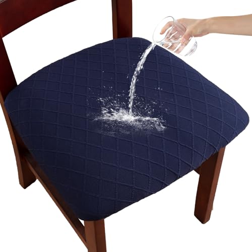 YUEANG Waterproof Dining Room Chair Covers Set of 6,Navy Blue,Large