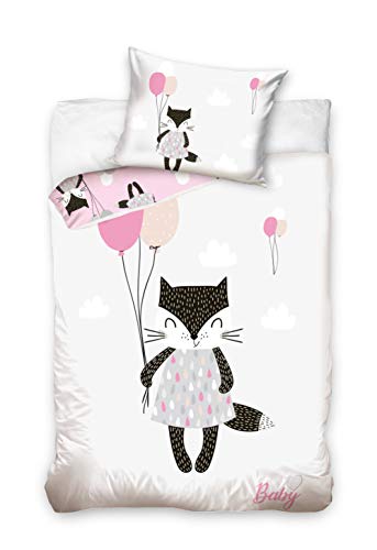 DHestia - Juego de Funda Nórdica 100% Algodón Natural para Cuna de Bebé Gatita Baby191041C
