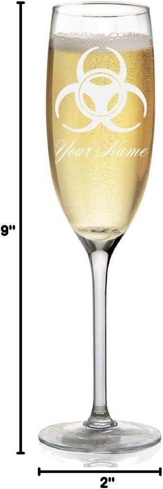 Champagne Glass, Biohazard Symbol, Personalized Engraving Included