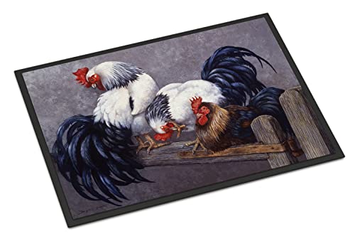 Caroline's Treasures BDBA0208JMAT Roosters Roosting Doormat 24x36 Front Door Mat Indoor Outdoor Rugs for Entryway, Non Slip Washable Low Pile, 24H X 36W