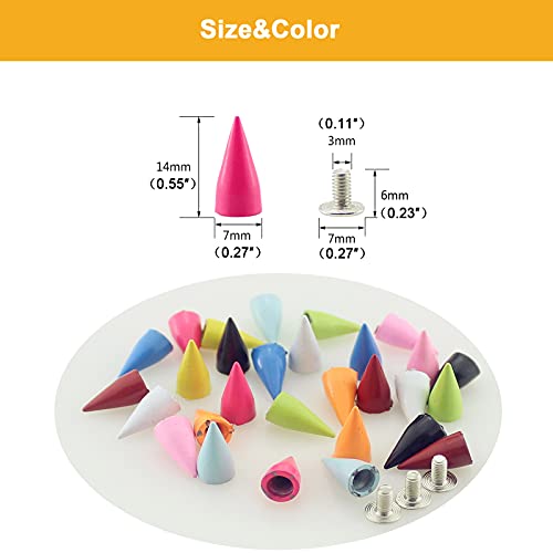 Korisitar 7X14Mm Muiti-Color Punk Screwback Spikes 200 Sets Solid Alloy Tree Bullet Cone Studs Diy Leather Rivets With Tools For Clothing Shoes Crafts #TOP3