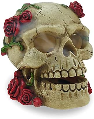 Rose Skull Incense Burner Holder Decorative Skull Head Gothic Aquarium Decoration Reptile Hideout Shelter Sugar Skull Decor Day Dead Halloween