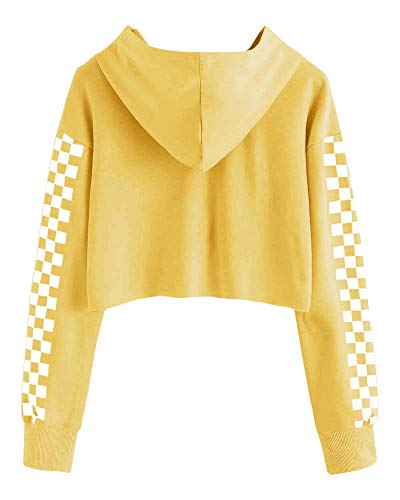 Image of Imily Bela Kid Crop Tops Girls Hoodies Plaid Long Sleeve Fashion Sweatshirt