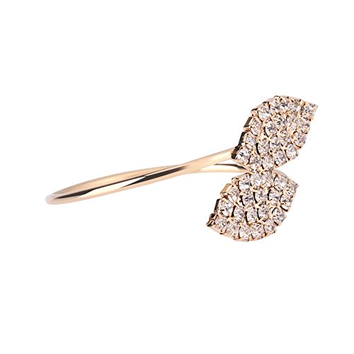 Gold Napkin Ring, 12 Pcs/Set Rhinestone Napkin Rings Leaf Shape Napkin Ring Holder Handmade Serviette Buckle Holder for Wedding Dinner Party Decoration Daily Use Decor
