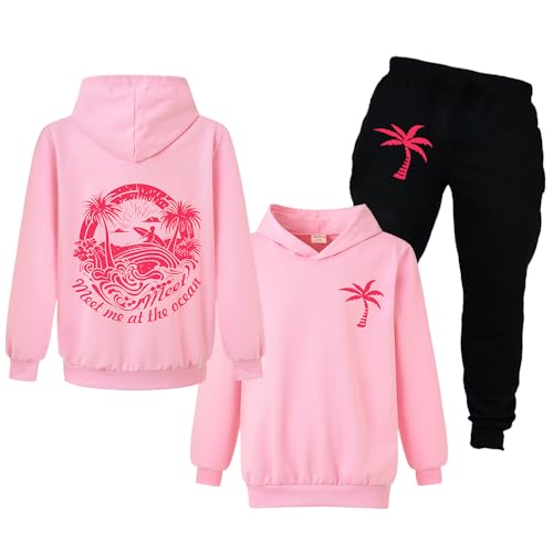 Xpialong Pink Girls Hoodie and Trousers 2 Pcs Cotton Tops Tracksuits for Unisex Kids (UK Age 9 Years 10 Years Regular Pink)