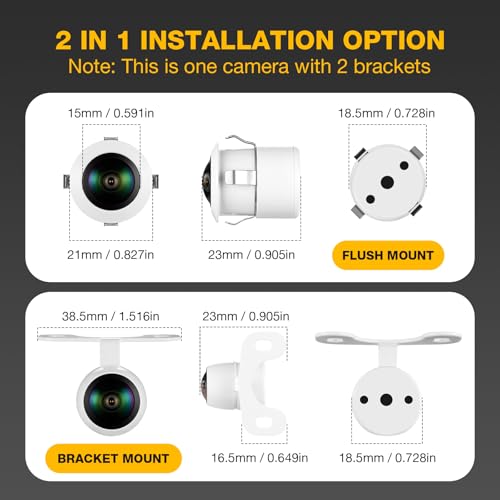 Backup Camera for Car, Metal Housing 170°Wide View Angle Rear/Side/Front View Camera for Car, Clear Night Vision IP69 Waterproof Reverse Camera for Vehicle SUV RV Pickup, 18.5mm, 12V/24V, White