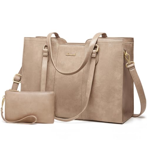Image of LOVEVOOK Laptop Bag for Women - Waterproof Work Bag for Women & Vintage Laptop Tote Purse with Wristlet