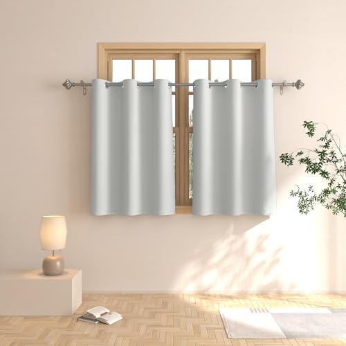 UPOPO Grey Tier Curtains 36 inch Room Darkening Kitchen Tiers Bathroom Basement Door Short Curtain Triple Weave Small Cafe Curtains Window Treatment Set 2 Panels Grommet Top Drapes