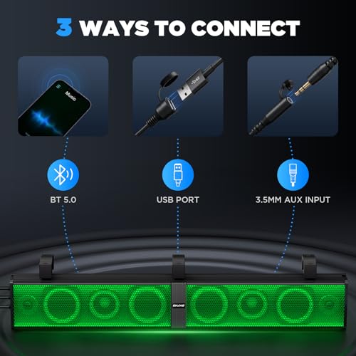 Image of Ehaho 34 inch 8-Speaker UTV SoundBar with Subwoofer, Bluetooth, IP66 Waterproof | 600W Peak Power with Deep Bass, Bluetooth, USB /AUX, Music-Sync RGB Lighting, Fits 1 inch-2 inch Roll Cages for UTVs, SXS & ATVs